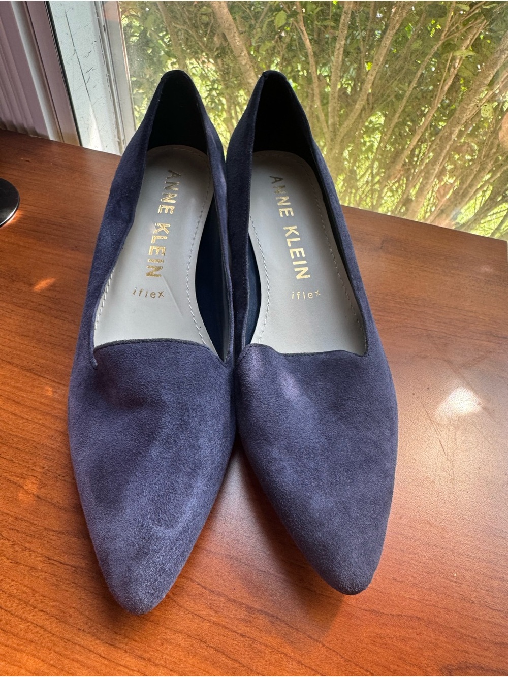 Anne Klein Navy Suede Pointed Toe with block heel